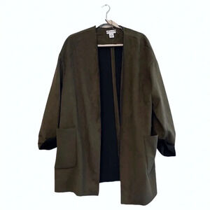 Carmen Marc Valvo olive green faux suede open front jacket XL falltrend
